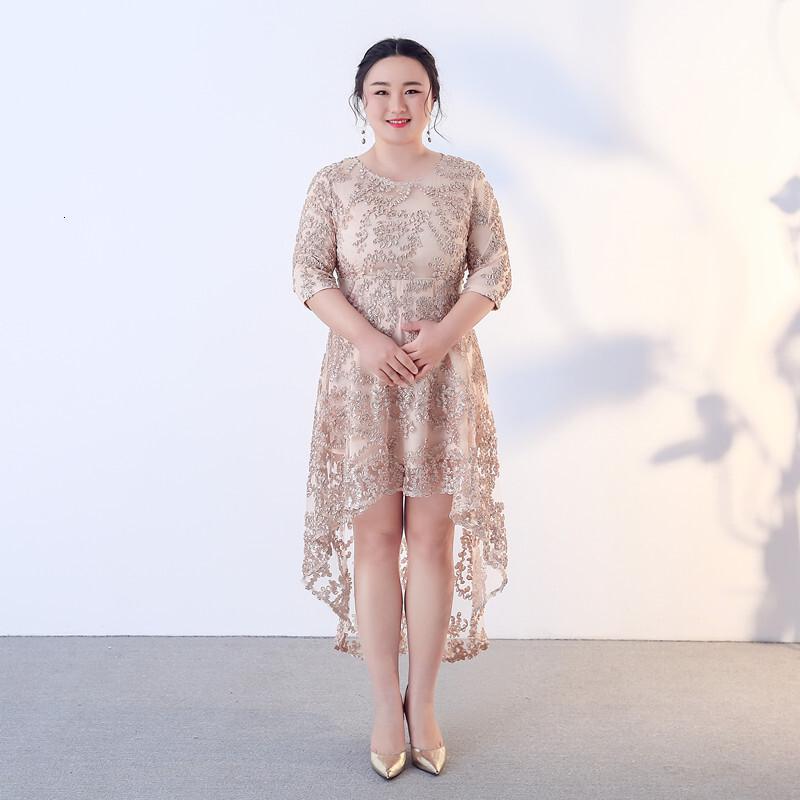 大码女装胖MM伴娘服显瘦不规则裙宴会礼服加大码日常晚礼服连衣裙香槟色