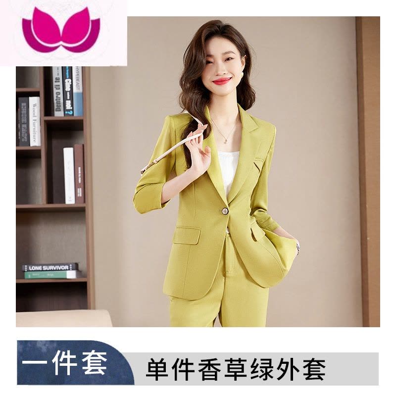 七斓高级感蓝色休闲西装套装女夏季韩版职业装时尚气质阔腿裤西服套装图片