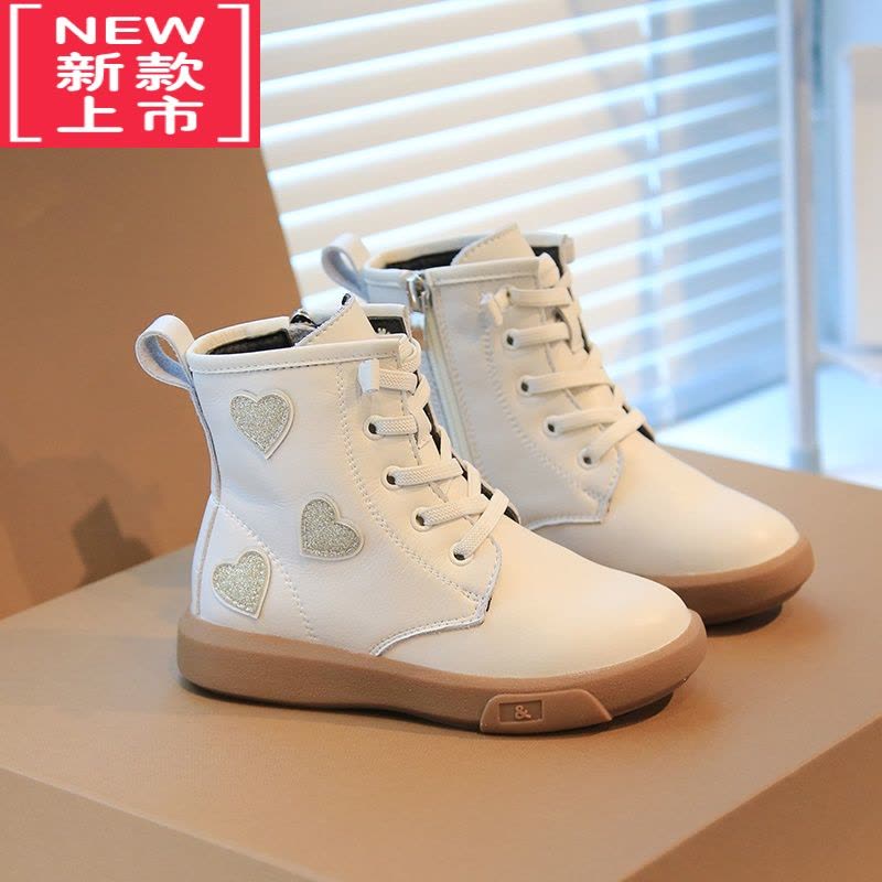 可莉允女童马丁靴爱心亮片儿童短靴加绒棉靴2022冬新款保暖雪地棉图片