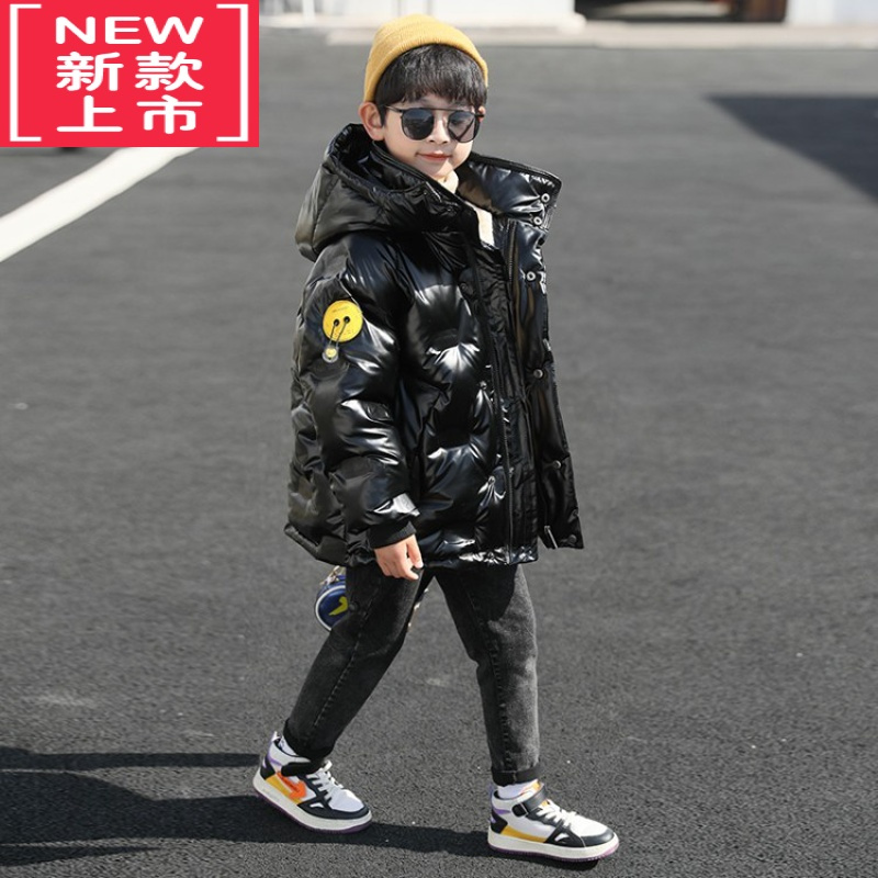 可莉允男童加绒加厚棉服冬款2022新款儿童冬季亮皮棉衣中大童休闲外套潮