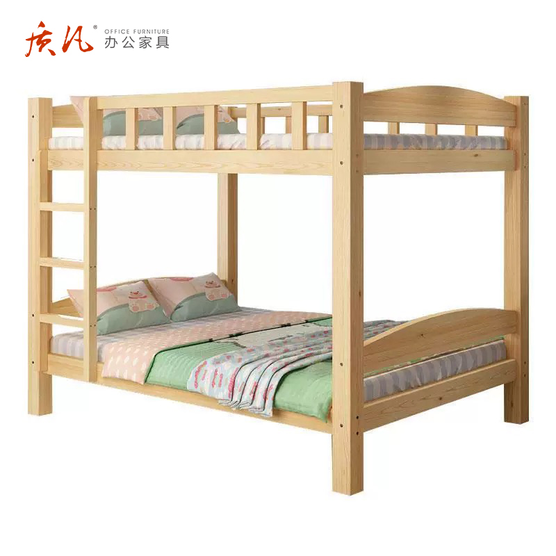 质凡 实木单人员工宿舍高低床 原木无漆上下床 1000mm*2000mm不含安装高清大图