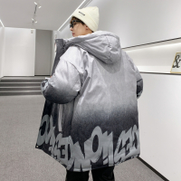 蓝缕金(LANLVJIN)男士羽绒服冬季2021新品加厚宽松保暖90%白鸭绒中长款外套青少年宽松印花防风防水御寒男装
