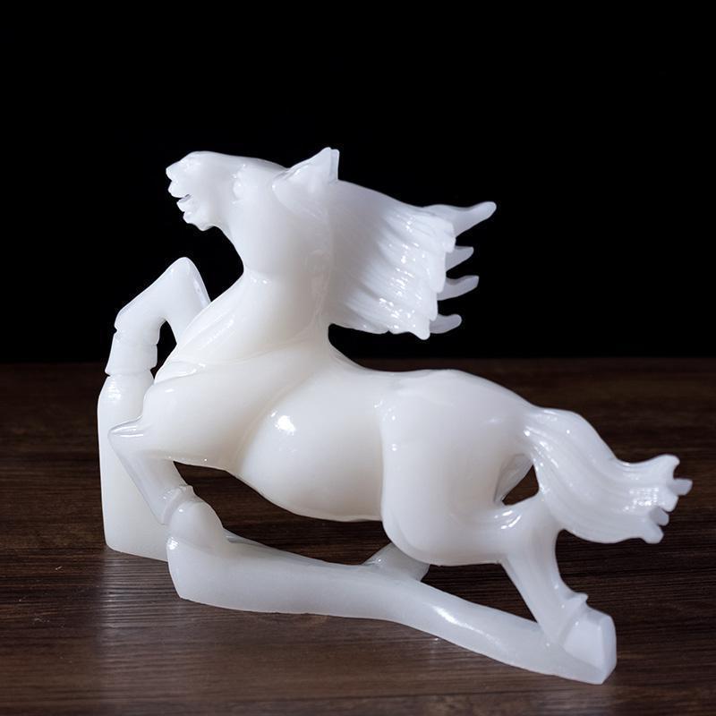 美帮汇玉石白玉马摆件手工刻马到成功奔马助事业家居玉器摆设 参数