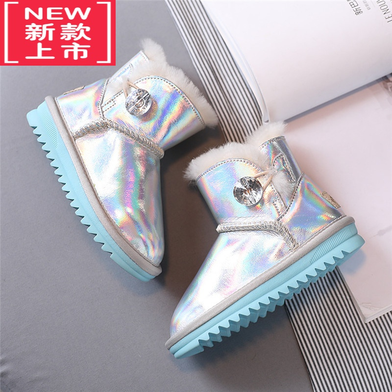 可莉允一体儿童雪地靴男女童短靴子冬季中大童加厚亲子雪地棉女防水