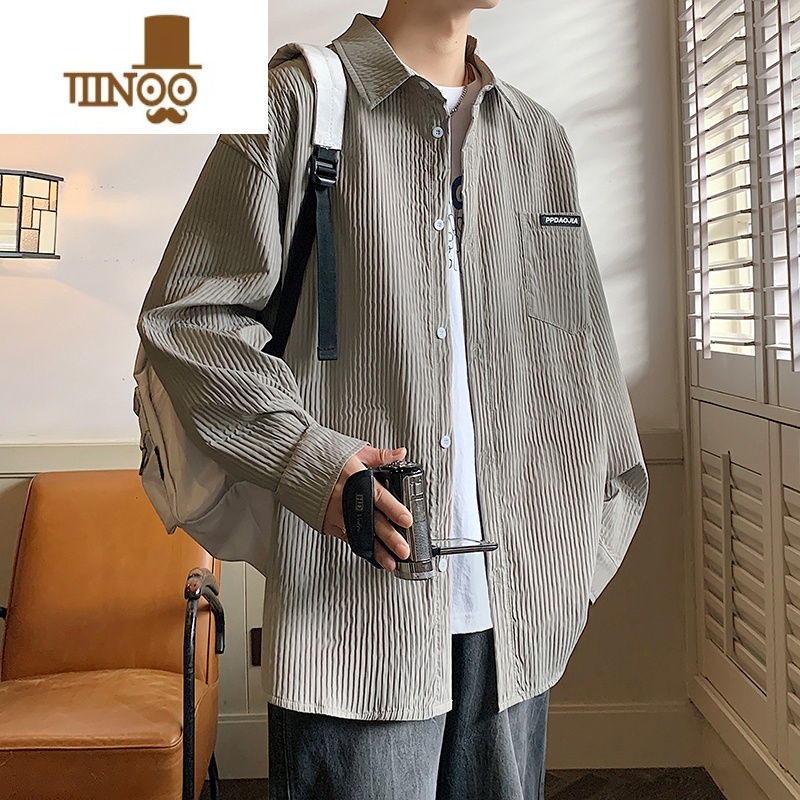 YANXU胖胖哥潮牌vintage衬衫男士大码翻领衬衣港风宽松胖子外胖高清大图