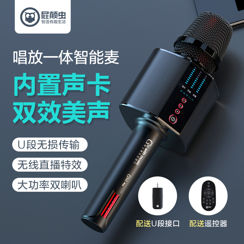 屁颠虫话筒音响一体麦克风无线儿童娱乐电视家庭KTV全民K歌手机内置声卡直播设备套装带U段G50PLUS+电视K歌棒高清大图