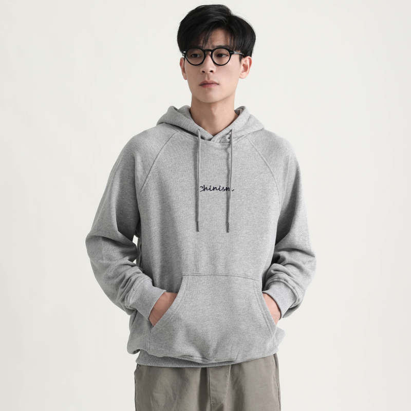 baluoshang秋冬新款日系复古街头纯色针织棉卫衣潮男休闲运动灰色连