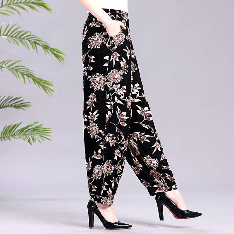 1号色 XL 80-100斤 2021春夏秋款休闲女裤宽松大码广场舞裤棉绸灯笼裤黑色长裤瑜伽裤