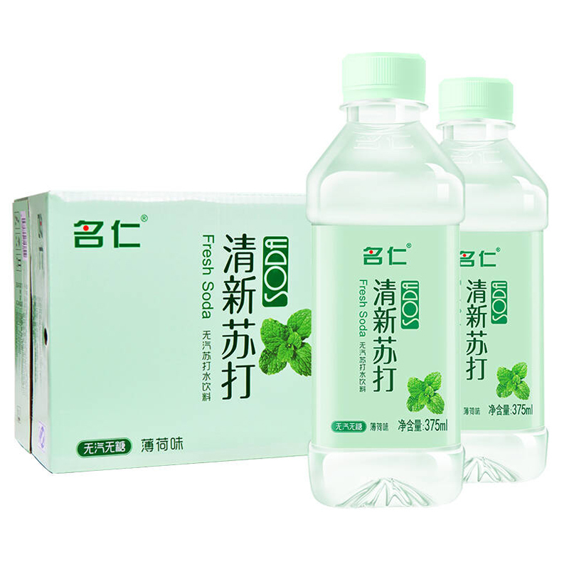 名仁 苏打水清新苏打水弱碱性水无汽薄荷味饮料375ml*24瓶