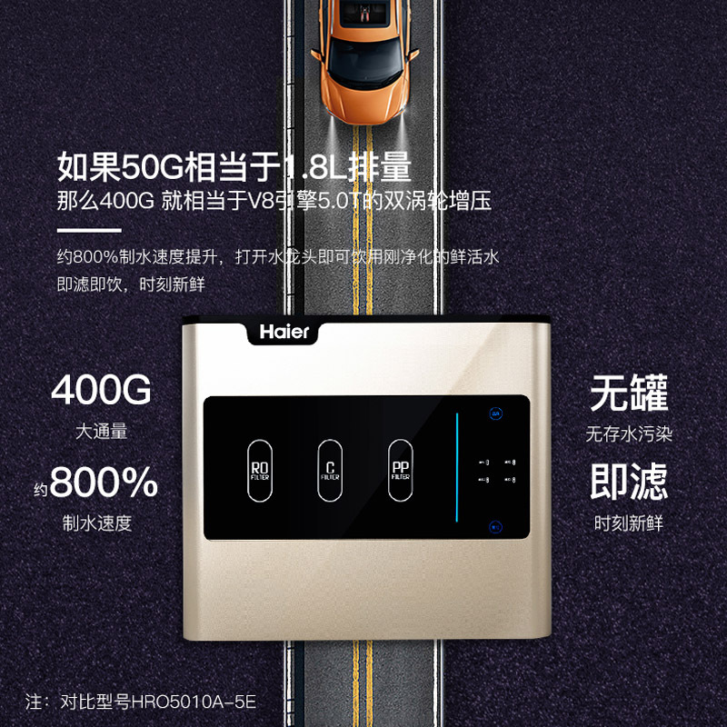 海尔净水器HRO4H56-3家用400G大通量厨下式多重净滤净水机