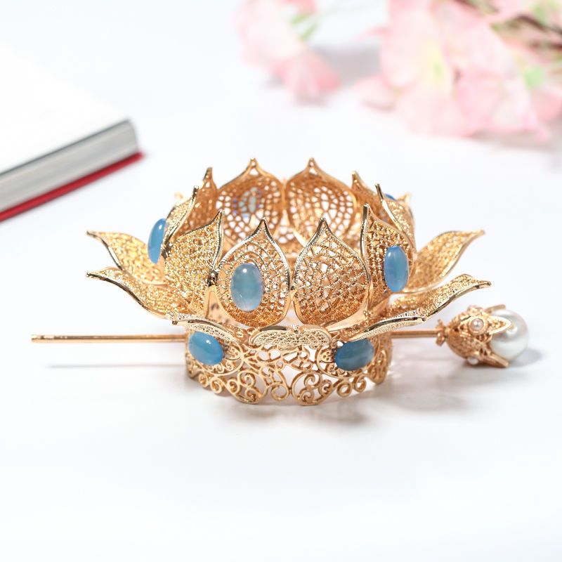 汉服头饰莲花冠步摇发冠女古风饰品明制配饰宫廷皇冠宋制发饰 款式一