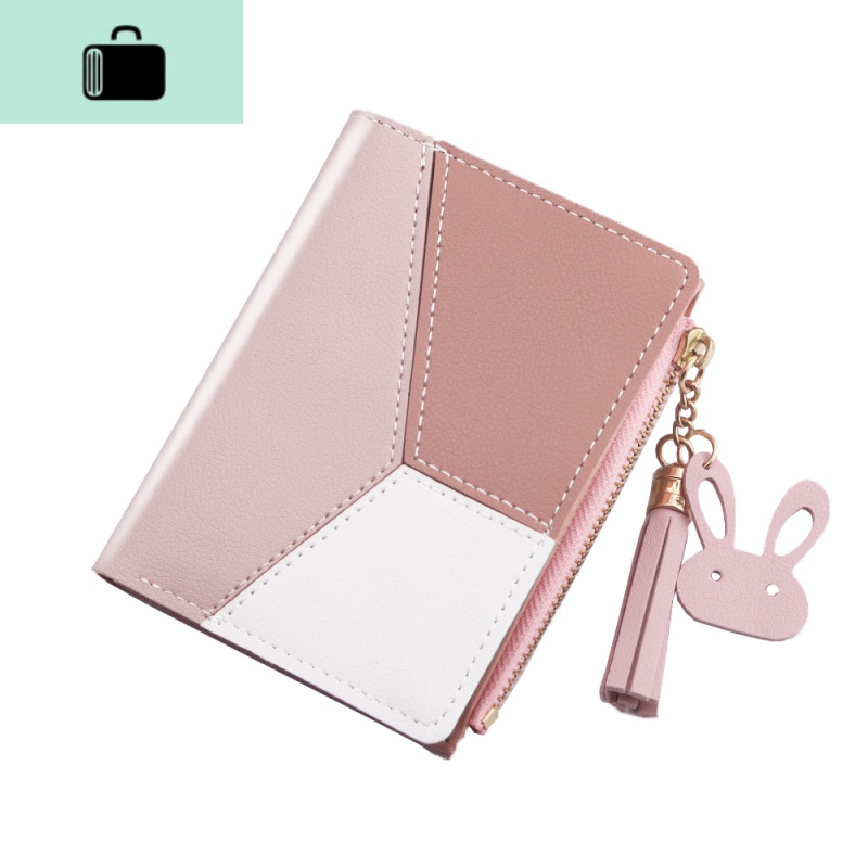 小钱包女短款时尚折叠学生简约带拉链韩版皮夹可爱零钱包女士超薄NEWLAKE 13短款粉色带拉链可放零钱