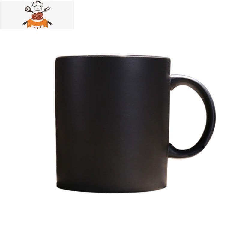 欧式陶瓷黑色哑光大容量马克杯子创意简约磨砂咖啡杯带勺水杯 敬平图片