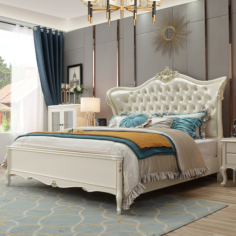 海善家实木床18米双人床轻奢美式大床欧式皮床法式公主床婚床卧室家具