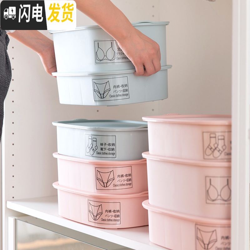 三维工匠衣柜分格内衣收纳盒宿舍学生抽屉式内衣裤整理内裤袜子塑料收纳箱 北欧蓝10格带盖款内裤盒高清大图