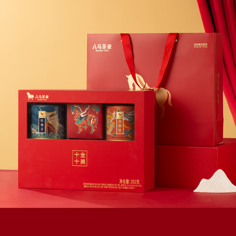 八马茶业I0601五大名茶礼盒202g 铁观音红茶金骏眉正山小种白茶普洱