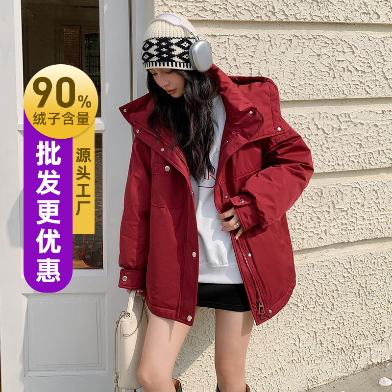 2025冬季新款平湖羽绒服女中长款户外休闲工装派克服洋气韩版加厚高清大图