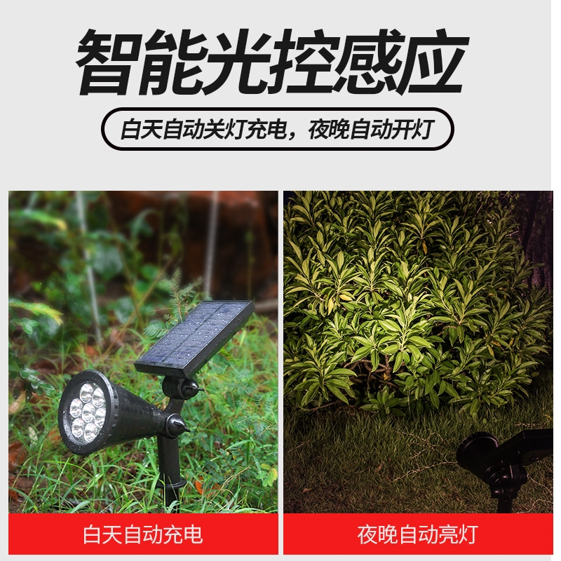 古达太阳能射灯户外超亮地插草坪灯家用室外景观庭院灯花园照树灯