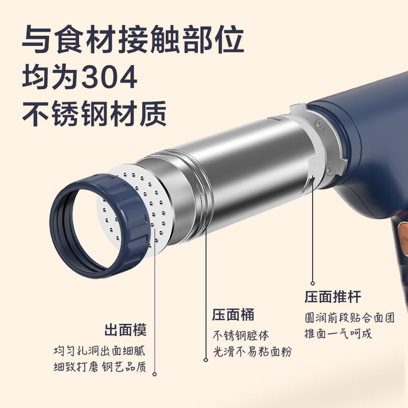 小熊(Bear )面条机 家用压面机 手持压面枪 小型电动自动不锈钢压面条机 YMJ-A01V1五种出面模具高清大图