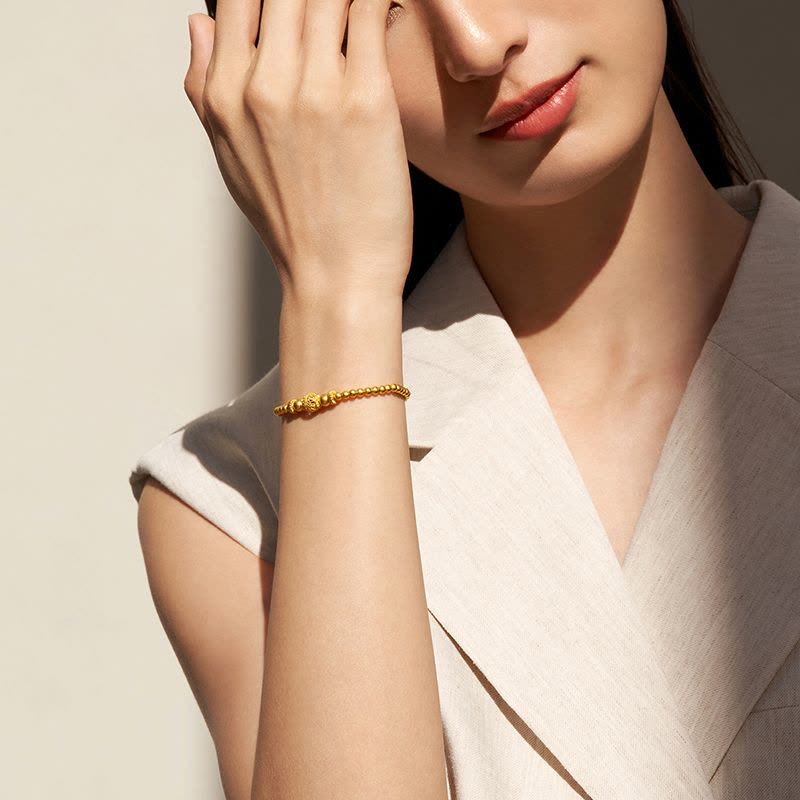 周大福 传承系列 圆珠足金黄金手链(工费:880计价)F228517图片