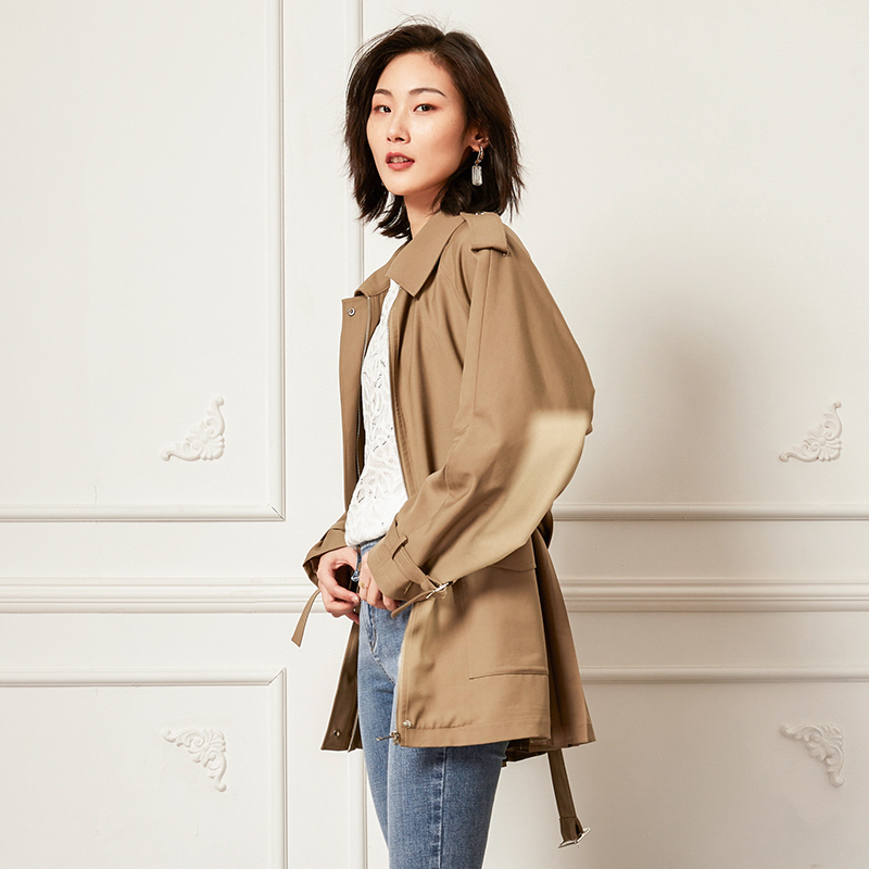 ENJOY’ME风衣外套20女装春季新品后拼接百褶系腰带