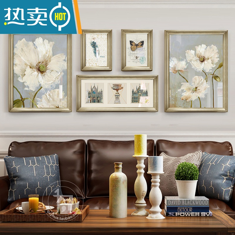 敬平美式油画挂画客厅沙发背景墙装饰画简美轻奢软装花卉组合欧式壁画装饰画高清大图