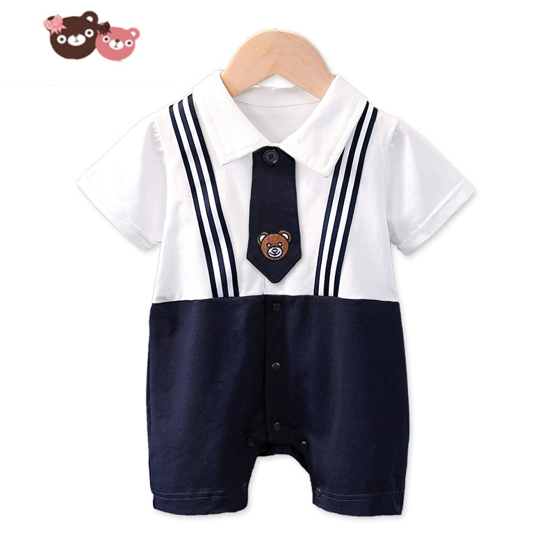 绿彩虹光婴儿连体衣夏装网红周岁男宝宝短袖夏季薄款衣服爬服洋气哈衣