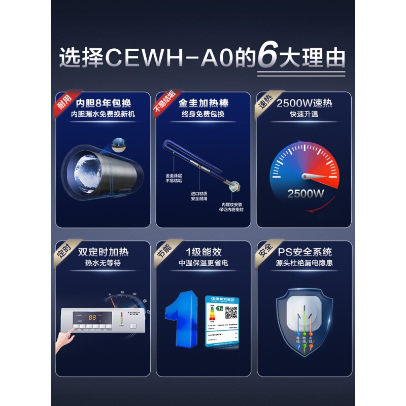 史密斯 CEWH-80A0 80升电热水器家用耐用储水 80升