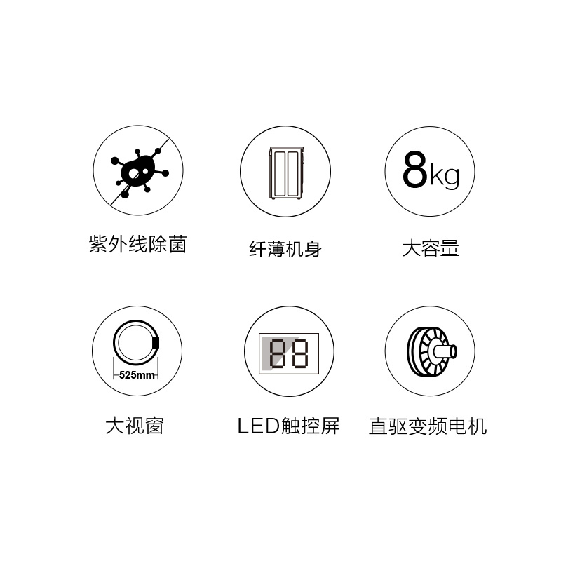 海尔(Haier)XQG80-B14876LU1 8公斤 纤薄 直驱变频 全自动家用滚筒洗衣机 紫水晶系列