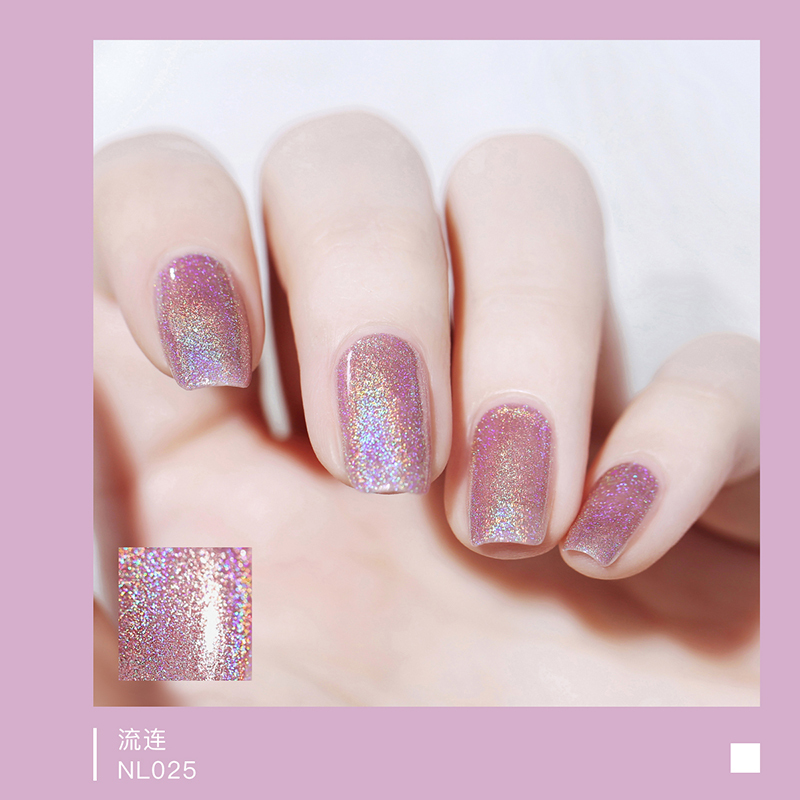 Miss Candy健康甲油环保可撕可剥指甲油暖色优雅温柔镭射系列 流连镭射浅豆沙NL025