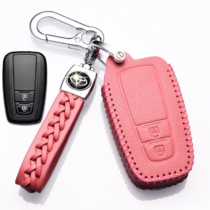 【补贴10%】适用于2020款RAV4荣放钥匙套RV4钥匙包真皮汽车专用19款锁匙扣壳汽车钥匙包 丰田E款粉色+绳扣（2020款RV4智能2键专用）