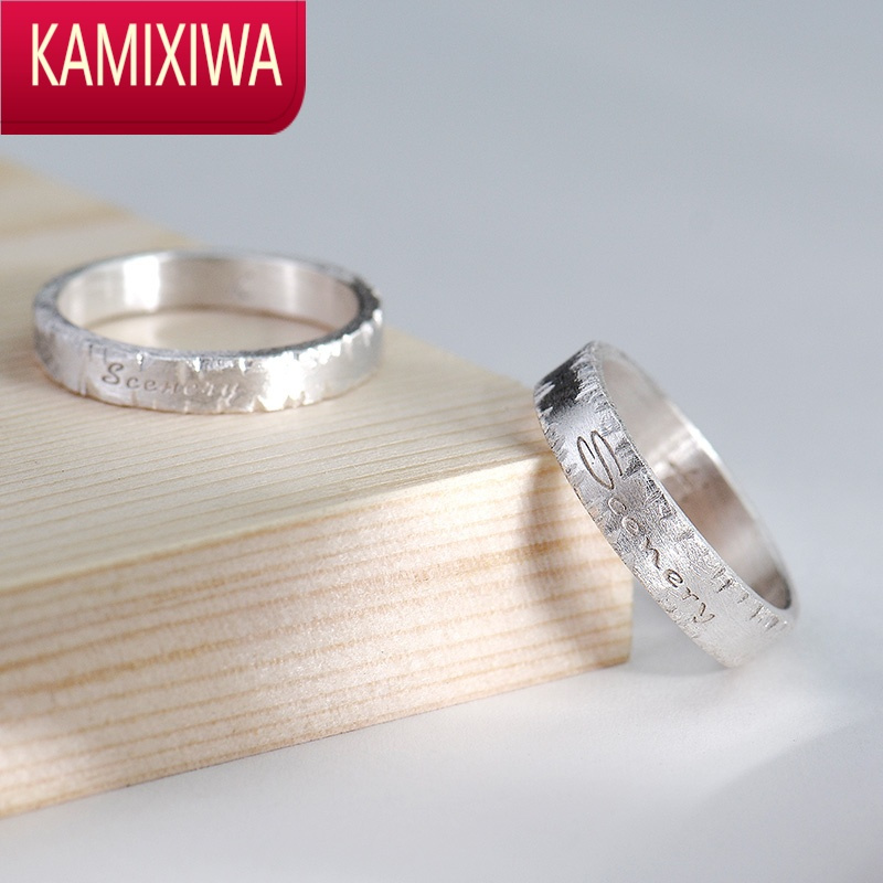 kamixiwa痕迹银diy刻字银情侣戒指手工定制男女素银古风小众工艺银饰