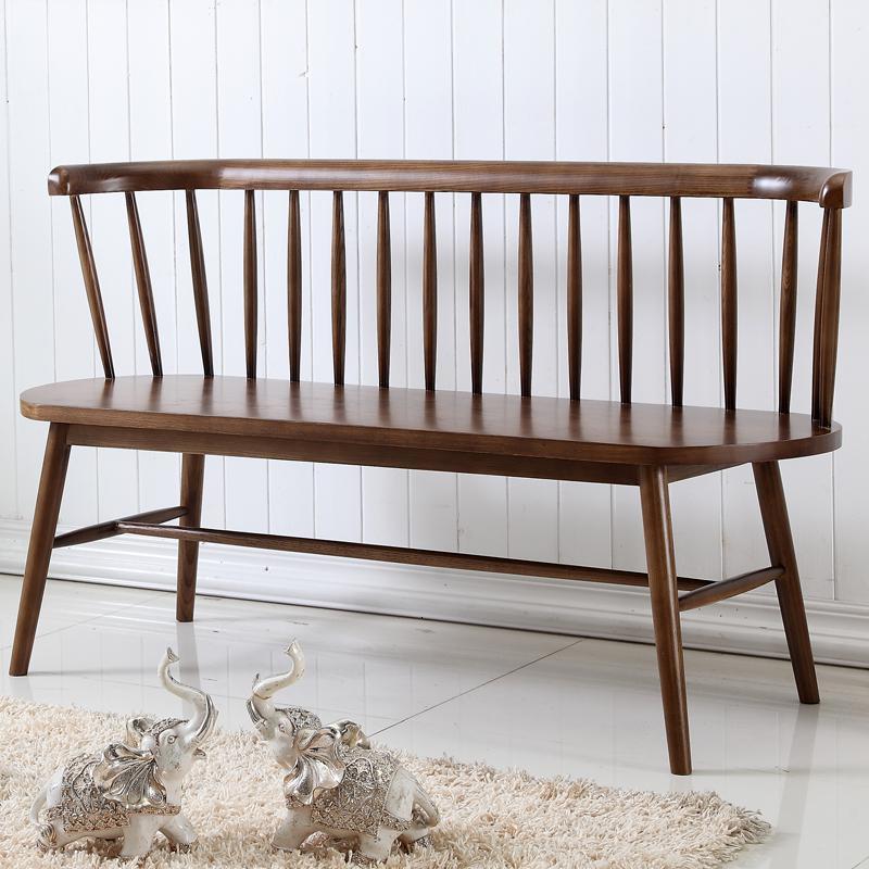 现代简约北欧风实木白蜡木双人休闲椅日式原木沙发凳长凳子定制胡桃色