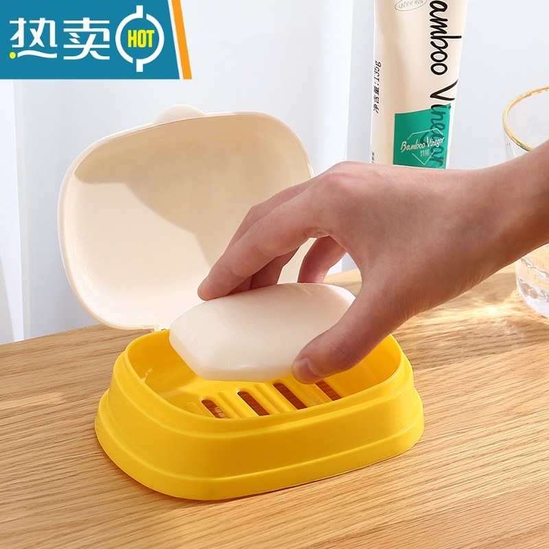 敬平肥皂盒家用可爱卡通儿童香皂收纳盒带盖旅行学生宿舍台面翻盖沥水 Come On[运动鸭]高清大图