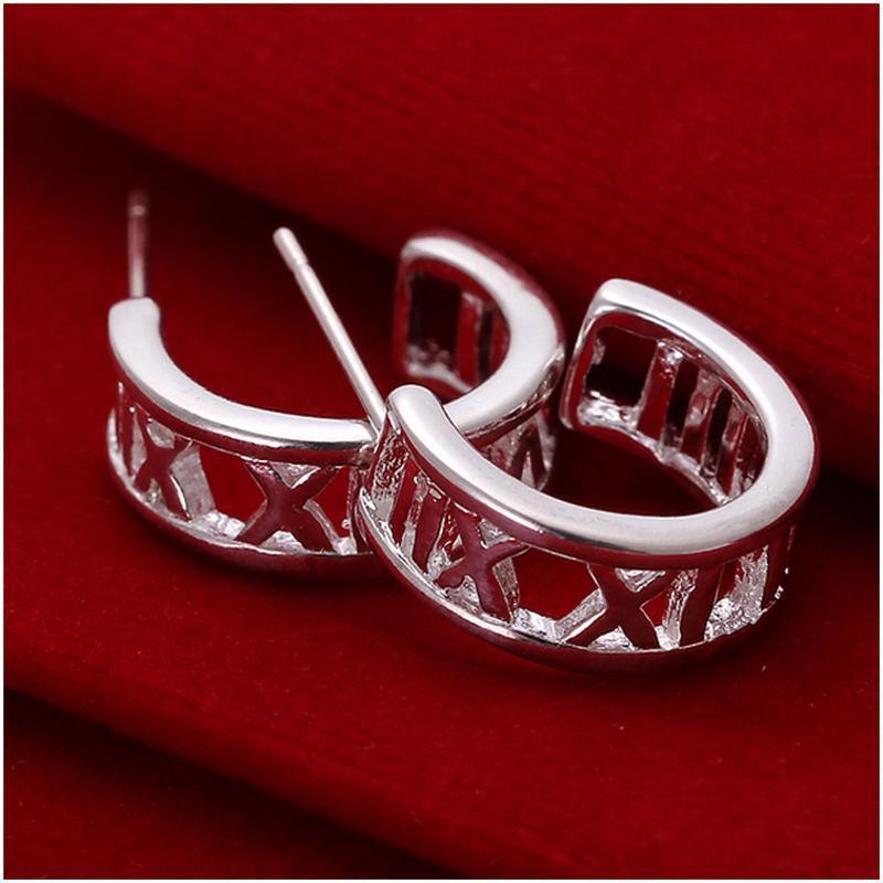 E046 Women silver plated earring 镀925纯银耳钉女时尚大气耳环