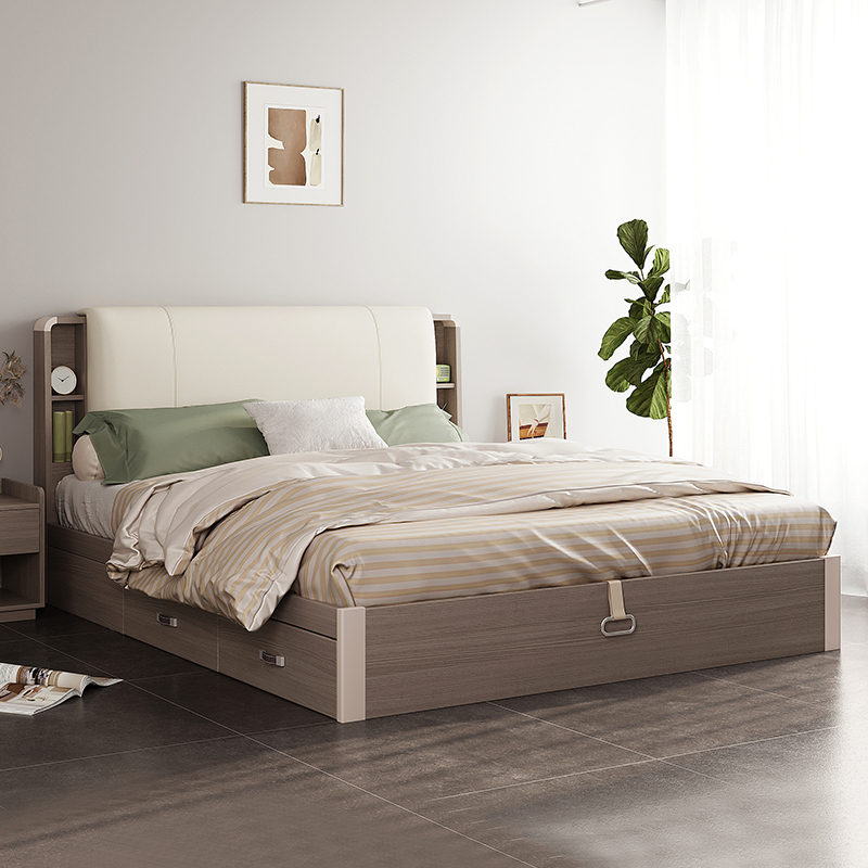 木月床轻奢现代加厚板式床18米储物床双人床家用简约储物床主卧大床