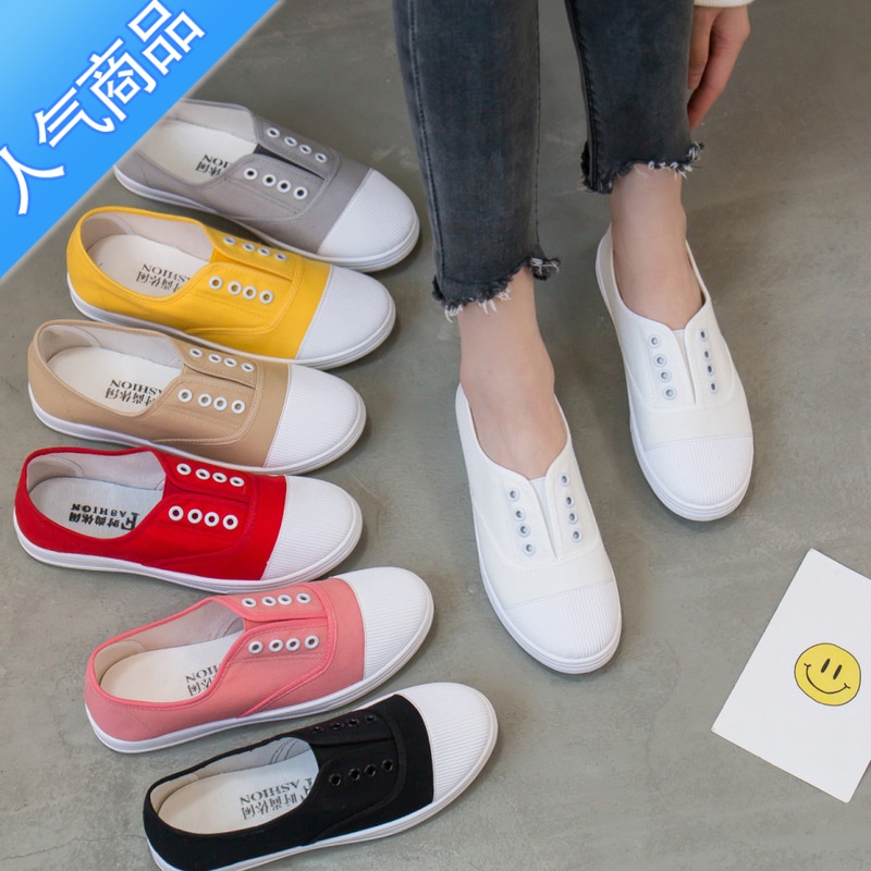 SUNTEK21热卖人气平底半托帆布鞋女韩版百搭休闲无后跟懒人一脚蹬小白鞋高清大图