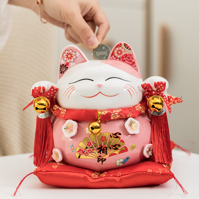 猫储摆件小号发财猫陶瓷家居储蓄罐存钱罐店铺开业创意礼品 三维工匠 6.5寸心心相印猫高清大图