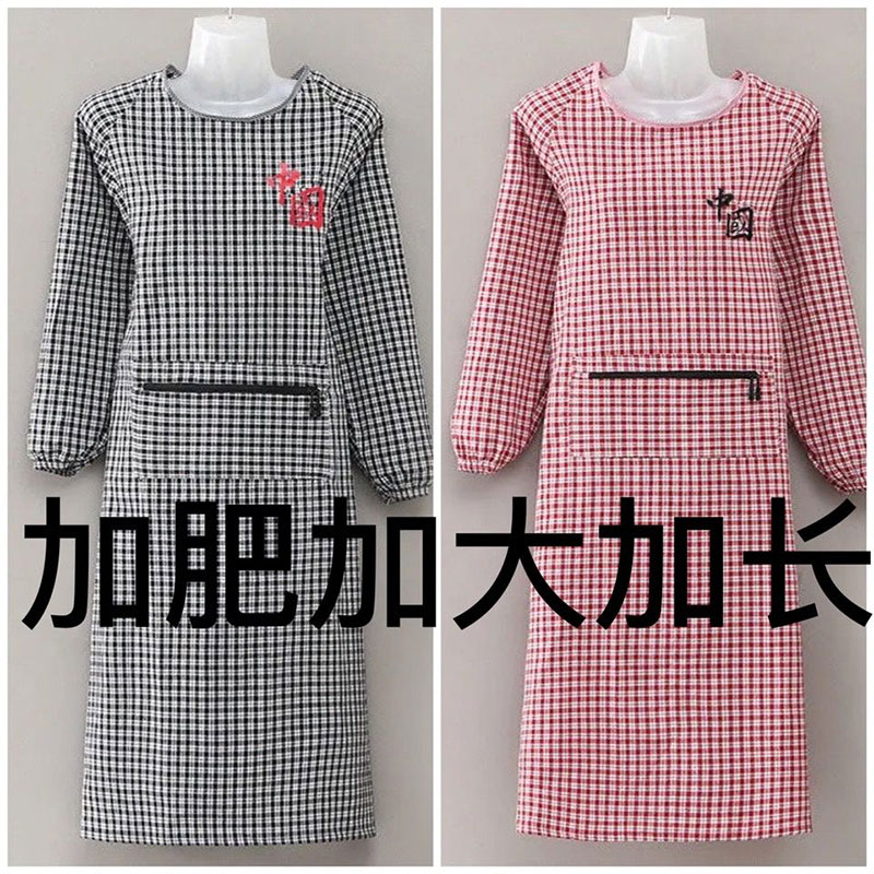 加长加肥特肥围裙厨房家用做饭长袖罩衣棉透气男女工作服反穿衣高清大图