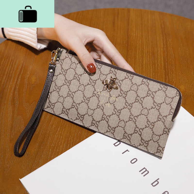 2020新款手拿钱包女超薄拉链卡包长款零钱小手包软皮钱夹大气皮夹NEW LAKE 杏色