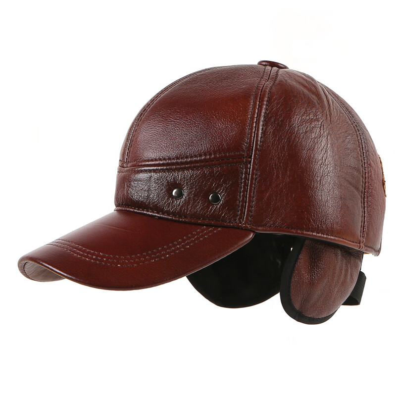 牛皮帽子男冬季真皮加厚保暖护耳中老年棒球帽爸爸老人鸭舌帽防风高清大图