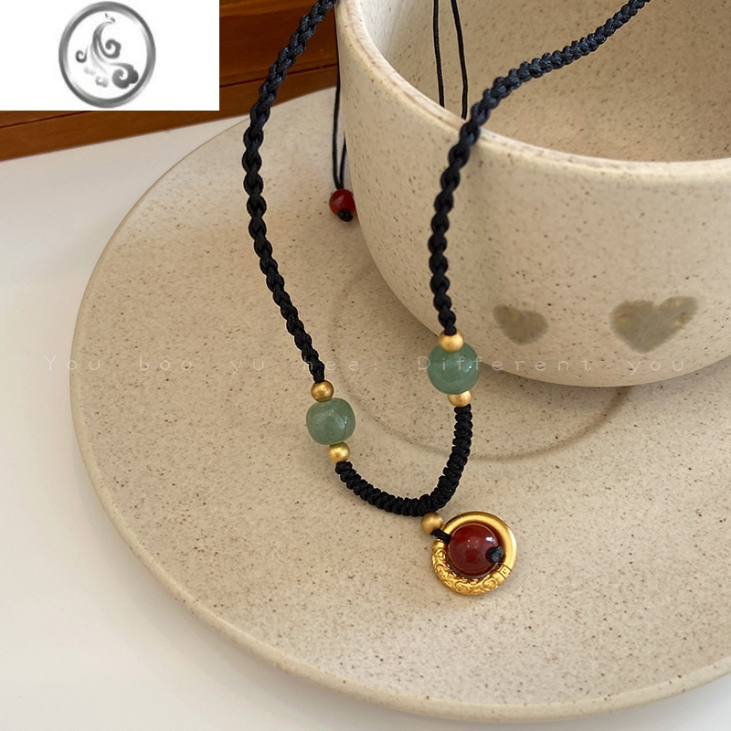 jimi红玛瑙平安扣手工编织绳项链女轻奢小众吊坠夏高级感情侣锁骨链秋