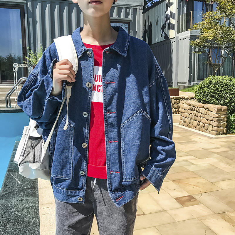 新款港风牛仔外套男韩版学生百搭帅气牛仔衣青年宽松男上衣 YUANSU牛仔服男