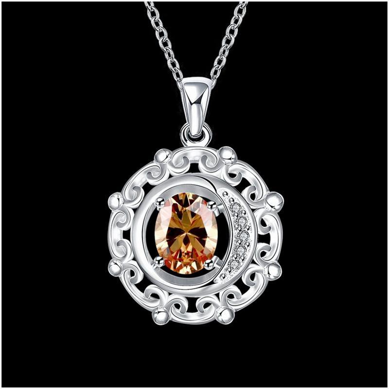 N035 Women Silver Necklace韩版镀纯银复古花坠锁骨链女项链送女朋友七夕情人节礼物