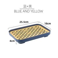 加厚茶盘杯架子家用双层沥水置物架子碗筷收纳塑料加深办公室托盘 [中号]蓝黄