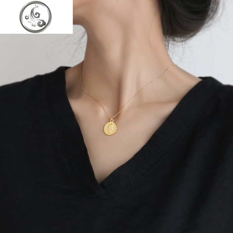 纯银硬币项链女ins潮网红人像圆片头像毛衣链金币钱币小王子吊坠jimi
