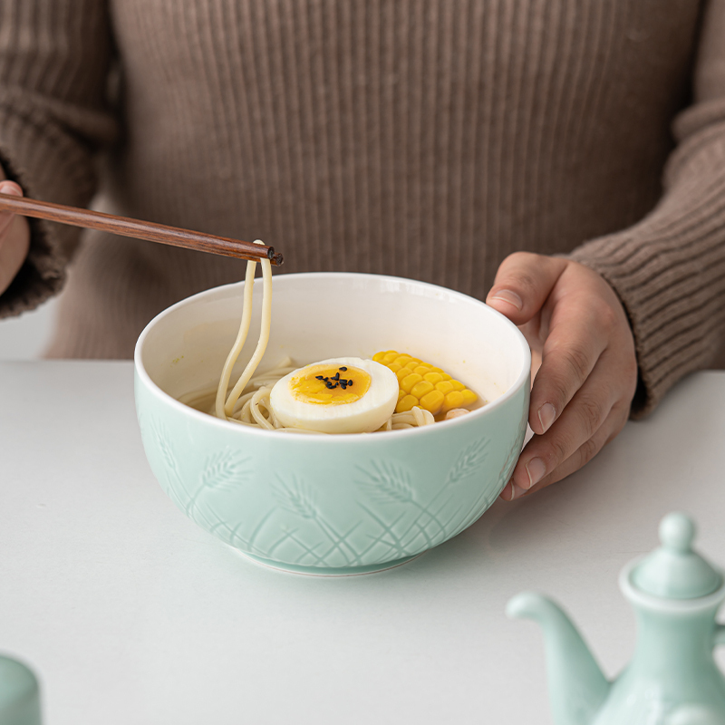 苏氏陶瓷(SUSHI CERAMICS)青瓷餐具套装浅绿釉五谷丰登陶瓷碗盘56头中餐具礼盒