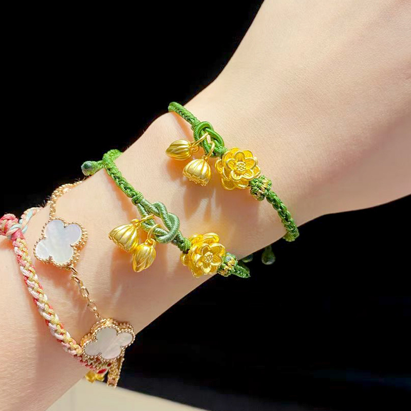 letrange黄金手链999足金两世欢莲花莲蓬转运珠手绳