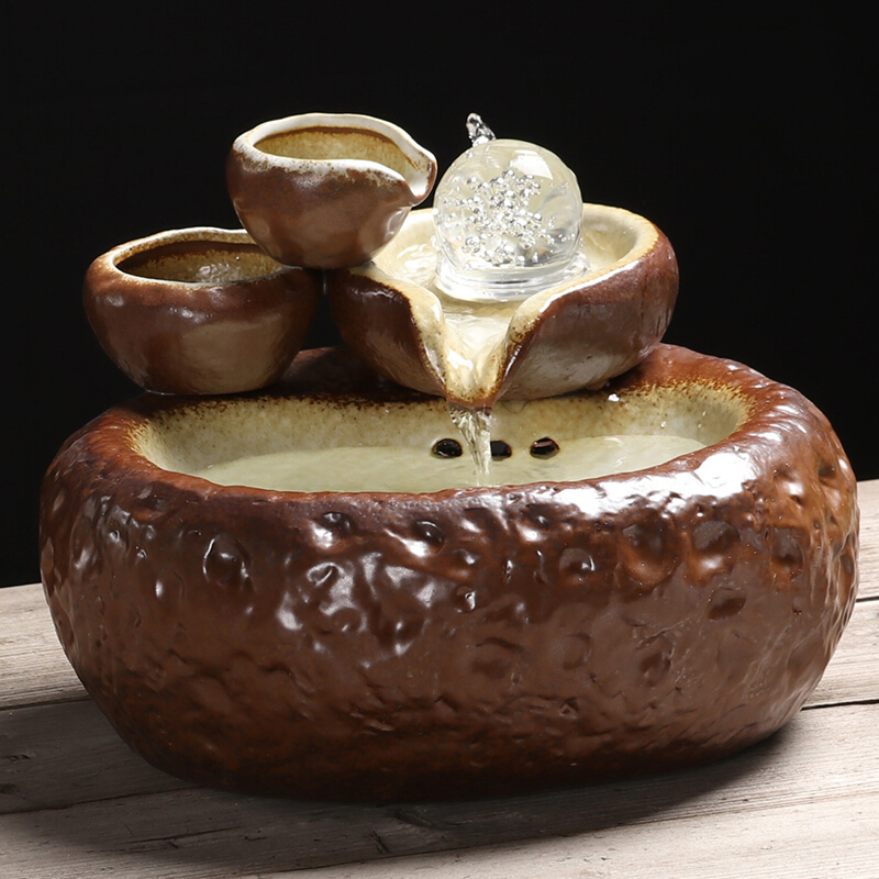 百鸿baihong陶瓷流水摆件创意家居客厅招财风水轮装饰品室内加湿器