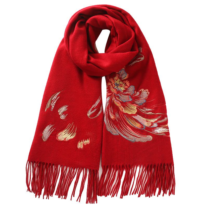 恒源祥羊毛围巾女冬季2023年新款妈妈两用披肩喜婆婆婚礼红色斗篷图片